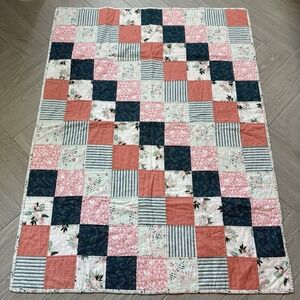 Floral Patchwork Quilt 55 X41.5 Handmade Pink Blue White